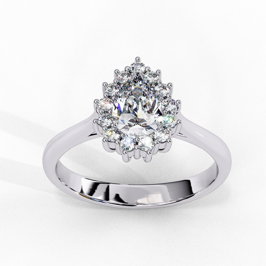 Tear light Halo Solitaire Ring